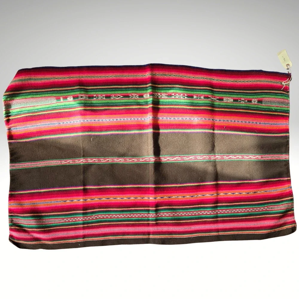 Handmade Peruvian Textile‎ Juli Peru Woven Aguayo Manta Brown Pink Green 42x26